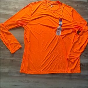 Hanes Cool Dri NWT long sleeve Safety Orange Shirt, pit to pit is 25 length 32